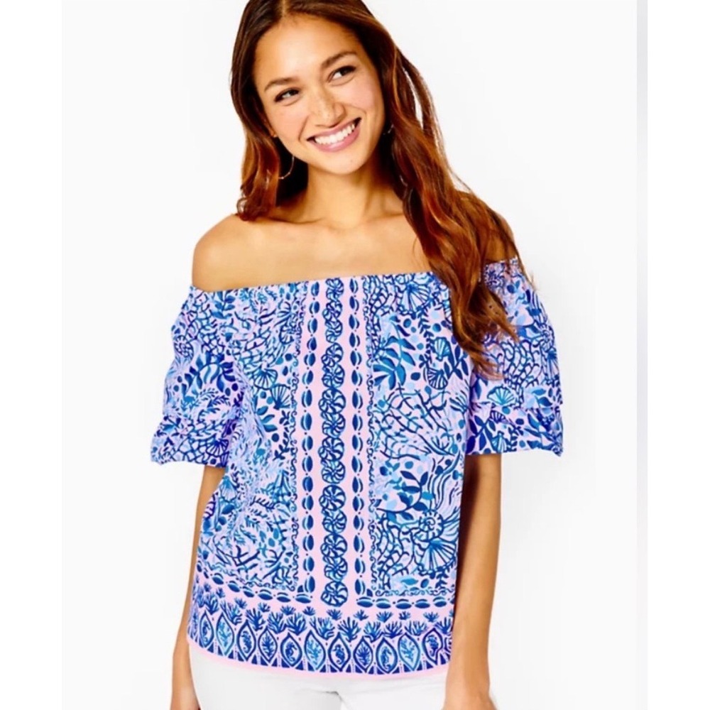 NEW Lilly Pulitzer Frankee Off The Shoulder Blouse Calla Lily Pink XS Preppy